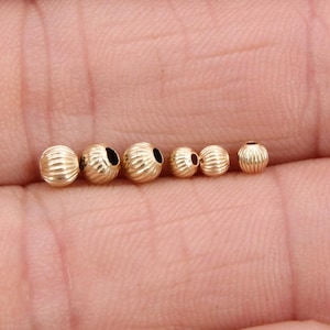 本物の 14 K ゴールド フィルド ビーズ、波形リブ付きシームレス ゴールド ラウンド ビーズ #760、高品質 3 mm または 4 mm、ジュエリー ファインディング
