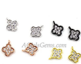Colgantes de trébol de cuatro hojas con micro pavé de circonitas cúbicas, 7 x 9 mm, colgantes de trébol pequeños n.° 458, oro rosa, plata, negro y oro, circonitas cúbicas transparentes