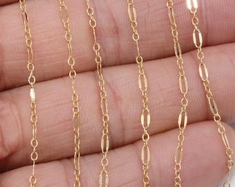 14 K Gold Filled Bar Chains, 925 Sterling Silver Sequin 2.7 mm Bar CH# 750, Unfinished Dainty Chain, Long and Short CH #850, By the Foot