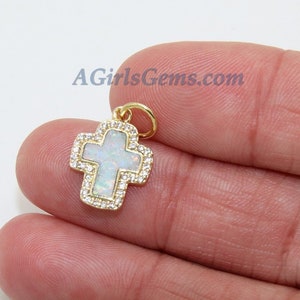 Cross Charm, CZ Micro Pave Gold Opal  Cross Beads, AG 394, Fire Opal Catholic Charms for Catholic Bracelet, Necklace Jewelry