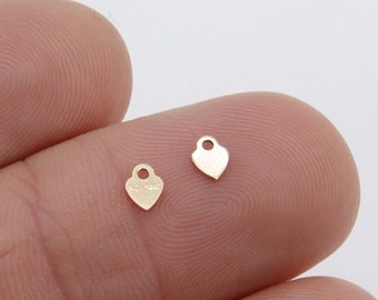 14 K Gold Filled Heart Charms, 4 Pc 925 Sterling Silver Quality Tags #832, Stamped 4 mm Jewelry Findings #2266