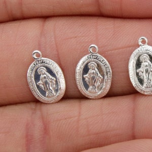 925 Sterling Silver, Blessed Virgin Mary Charms, Madonna Rosary Necklace Charms #2627, Christian  Findings