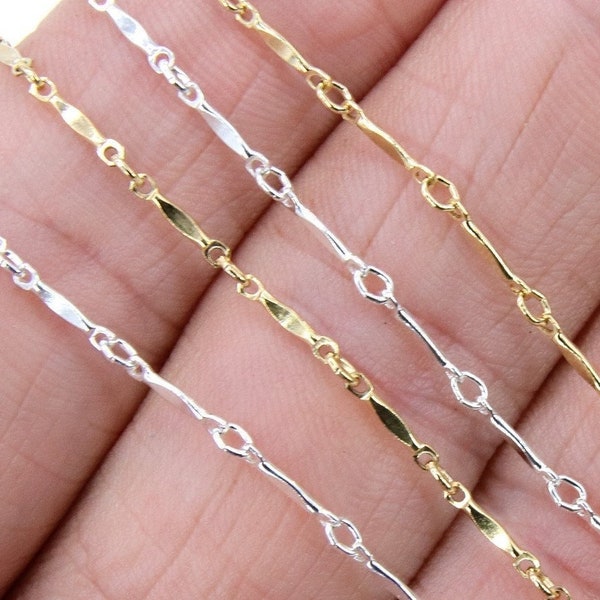 14 K Gold Filled Dapped Bar Jewelry Chains, 8.2 mm 925 Sterling Silver Bars CH #824, Unfinished Long Short Chain, Genuine 14 20 Gold By Foot