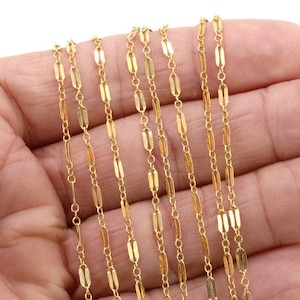 14 K Gold Filled Bar Chains, 925 Sterling Silver Sequin 2.7 mm Bar CH #750, Unfinished Dainty Chain, Long and Short CH #850, By the Foot