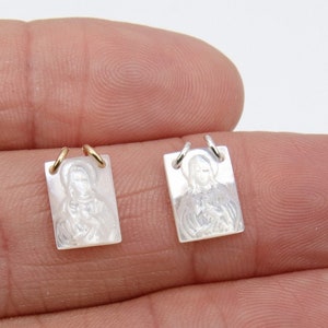 14 k Gold Filled Madonna and Child Scapular, Mother of Pearl 925 Silver Jesus #257, 2 Hole Charms, Virgin Mary 8 x 11 mm