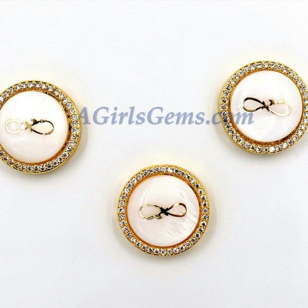 CZ Micro Pave, Infinity Shell Gold Gilding Mother of Pearl #54, Figure 8 Gilded Round Connectors, Family Necklace/Bracelet/Tassel Charms