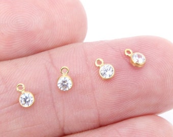 14 K Gold Filled CZ Charm, 3 mm Clear Round Charm with Jump Rings AG #3251, Birthday Permanent Jewelry, Water Tarnish Resistant, Mom Gift