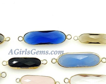 Crystal Clear Connector Link, 2 Pcs Bracelet Bar, Black/Blue/Smoky/Clear Gold Plated Glass Bezel Color Links for Bracelet DIY