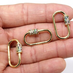 Gold Multi Color CZ Rainbow Carabiner Screw Clasp Clips