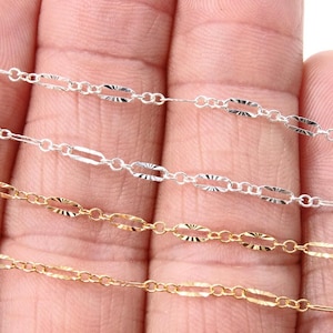 14 K Gold Filled Sequin Bar Chains, 925 Sterling Silver 2.3 mm Bar CH #875, 5.4 mm Unfinished Chain, Long and Short CH #988, By the Foot