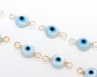 14 K Gold Filled Evil Eye Stecker, 5 mm 925 Sterling Silber Rund Blau Griechisches Auge #2763, Minimalist Permanent Schmuck Wire Wrapped Links