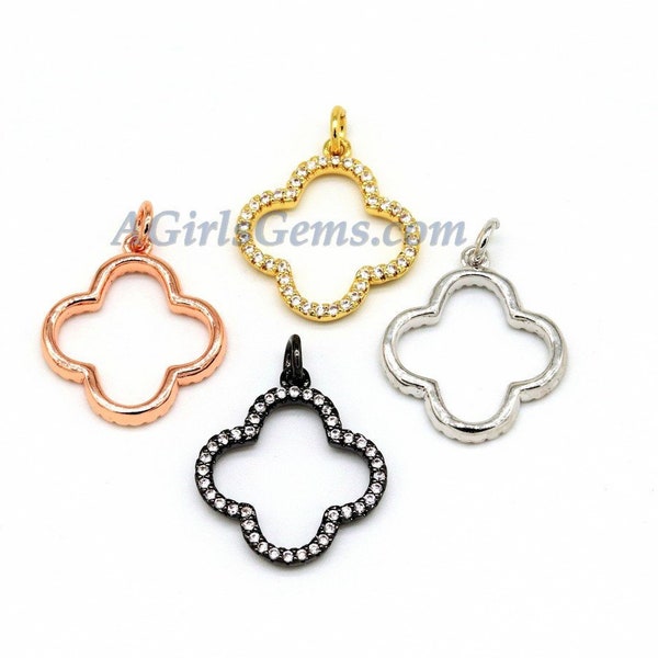 Quatrefoil Charms-CZ Micro Pave Clover Charm Pendants 18x20 mm, #167, #1 Earring Parts, Teardrop Connector Pendants for Necklaces/Bracelets