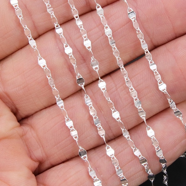 925 Sterling Silver Moroccan Chain, 4 mm Sequin Dapped Chains CH #804, Dainty Silver Beaded Flat Jewelry Chain