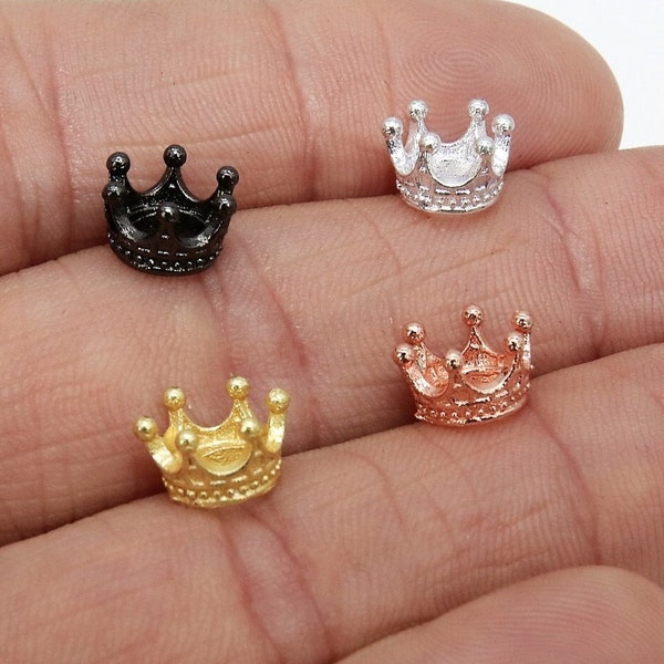 Queen Brushed Gold Crown, 3 Pcs Queen King Crown Charm Spacers #2862, Tiara Shaped Bracelet Bead, Rose, Gold, Black, Silver