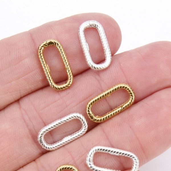 925 Sterling Silver Textured Oval Push Clasp, 17 mm Gold Spring Clip #2272, Carabiner Clasp, Jewelry Clasps Findings