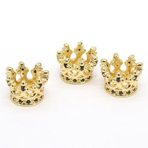 CZ Micro Pave Gold Crown Beads, Small Crown Shaped Beads #3368, Black CZ Queen Crown Spacers, Bracelets Focal Beads