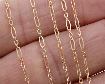 14 K Gold Filled Bar Jewelry Chains, 925 Sterling Silver Flat Cable CH #758, Unfinished Long and Short 5.1 mm By the Foot