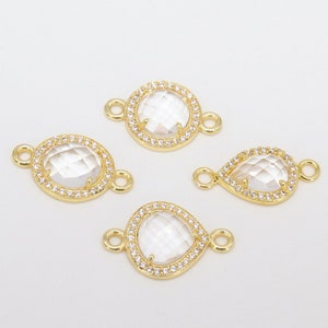 CZ Pave Clear Crystal Quartz Connectors, April Faceted Birthstone, Bridesmaids Jewelry #782, CZ Gemstone Links, 4 Styles