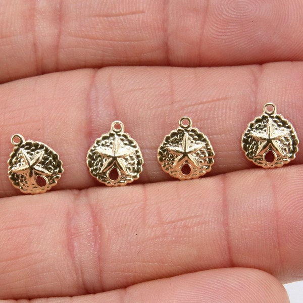 14 K Gold Filled Sand Dollar Charms, 14 20 Jewelry, 11 x 10 mm Small Beach Necklace #2151, Ocean Dangle, Nautical Findings