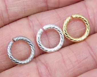 Stainless Steel Gold Jump Rings, 13 mm Open Twisted Silver Rings #384, Large Textured 12 Gauge, 304 Strong Snap Close Jewelry Findings