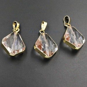 French Crystal Soldered Pendants, Crystal Teardrop Oval, Black, Gold Diamond Shaped Chandelier Crystal Charms in Copper Foil