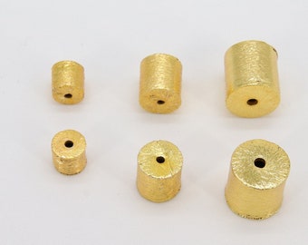Brushed Gold Drum Beads, 6 mm 8 mm 10 mm Barrel Bead #3130, Long Round Cylinder, Spacer Bead
