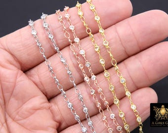 3mm Gold CZ Chain By The Yard, Silver Genuine Cubic Zirconia Chain CH #560, By The Foot, Dainty Rose Gold Minimalist Chain