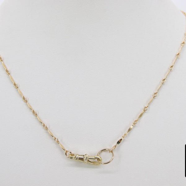 14 K Gold Filled Swivel Fob Bar Necklace, Gold Dapped Bar Chain Lariat Choker #3426, Long Bar Charm Necklace