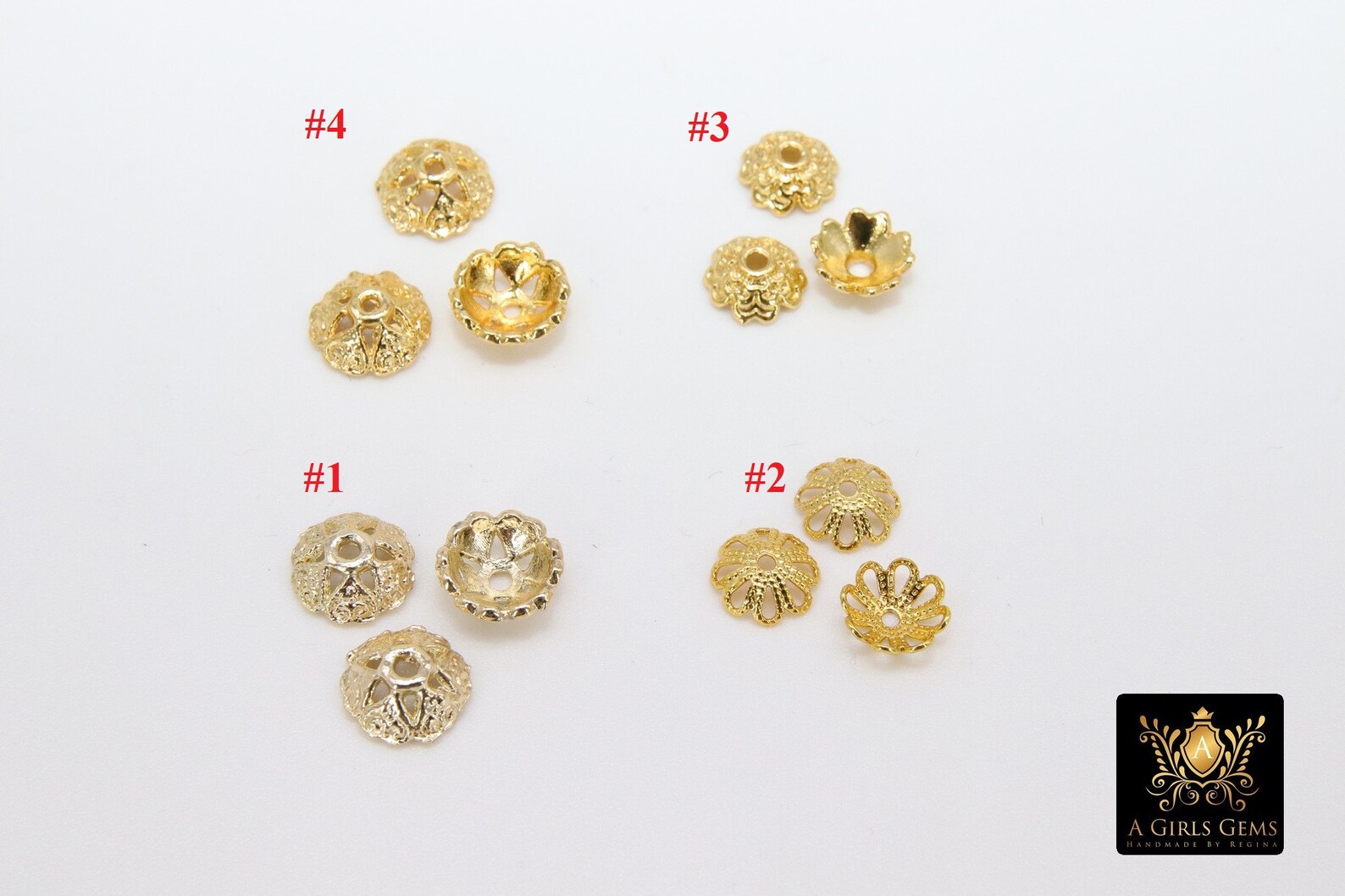 Gold Bead Caps Bead End Caps 7 Different 8 mm Styles Round Etsy