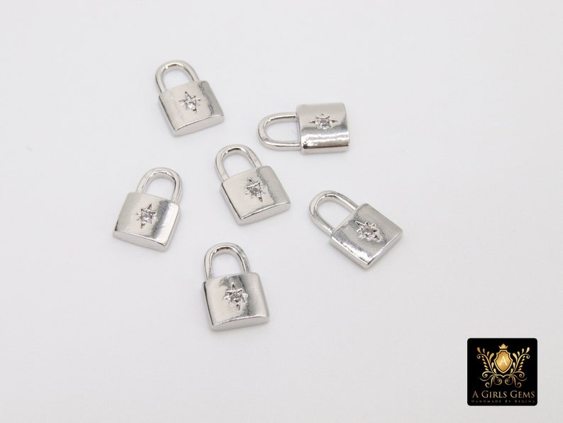 Mini Lock Charm CZ Gold Mini Padlock Charms, Tiny Silver Lock Pendant #721, Necklace ...