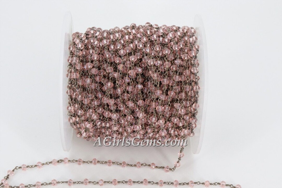 Pink Crystal Black Chain, 4 Mm Rondelle Wire Wrapped CH #332, Jewelry ...