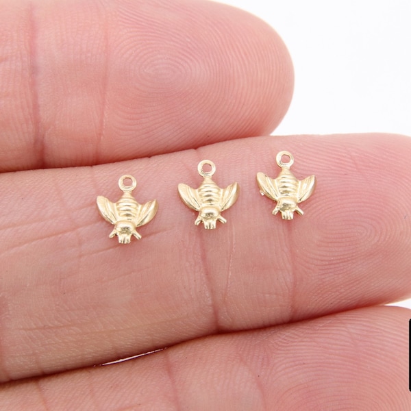 14 K Gold Filled Bee Charms, Tiny 8 mm Bumble Bee Charms #3427, Small Honey Bee, for Bracelets or Necklaces