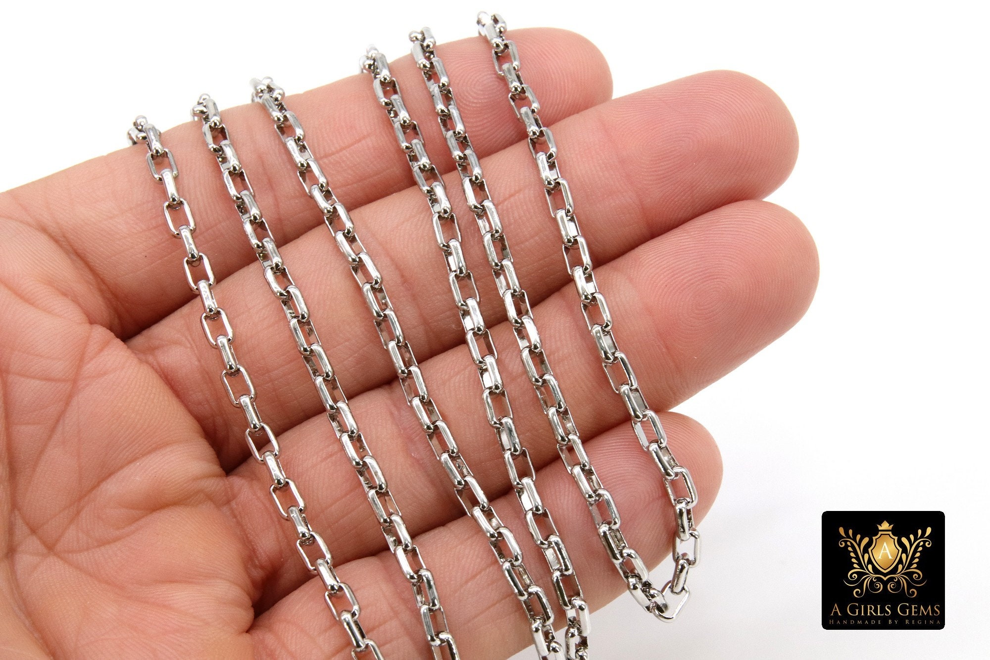 Large Box Chain Gold Plated Box Chain: Thick Rectangle Jewelry Chains (5.0 X 3.5 Mm) CH ...