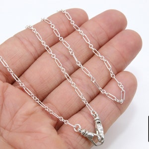 925 Sterling Silver Swivel Double Fob Necklace, Silver Paperclip and Rolo Everyday Choker, Rectangle Oval Chain Choker