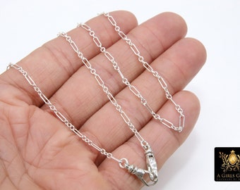 925 Sterling Silver Swivel Double Fob Necklace, Silver Paperclip and Rolo Everyday Choker, Rectangle Oval Chain Choker