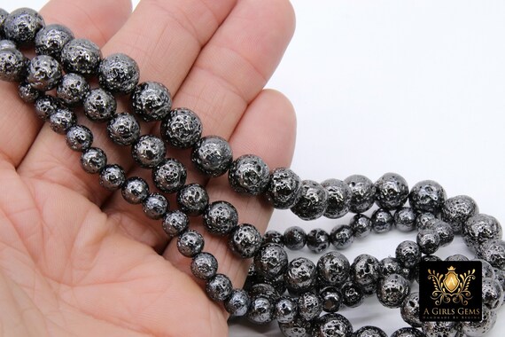 Black Lava Round Bead (5 Sizes Available) - 14 Strand