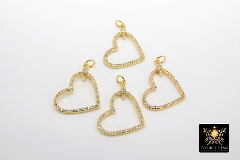 20 x 25 mm Gold Cubic Zirconia Micro Pave Heart Shaped Pendants #720 Necklace Jewelry CZ Pave Heart Charms Bracelets