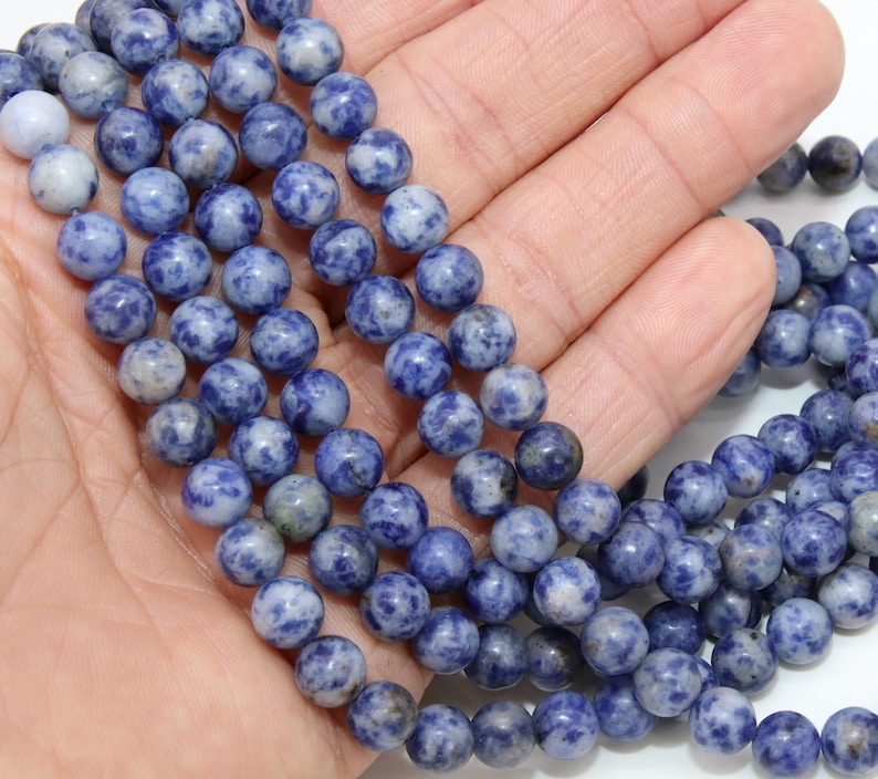 White and Blue Jasper Beads Royal Sky Blue Spotted Round Etsy