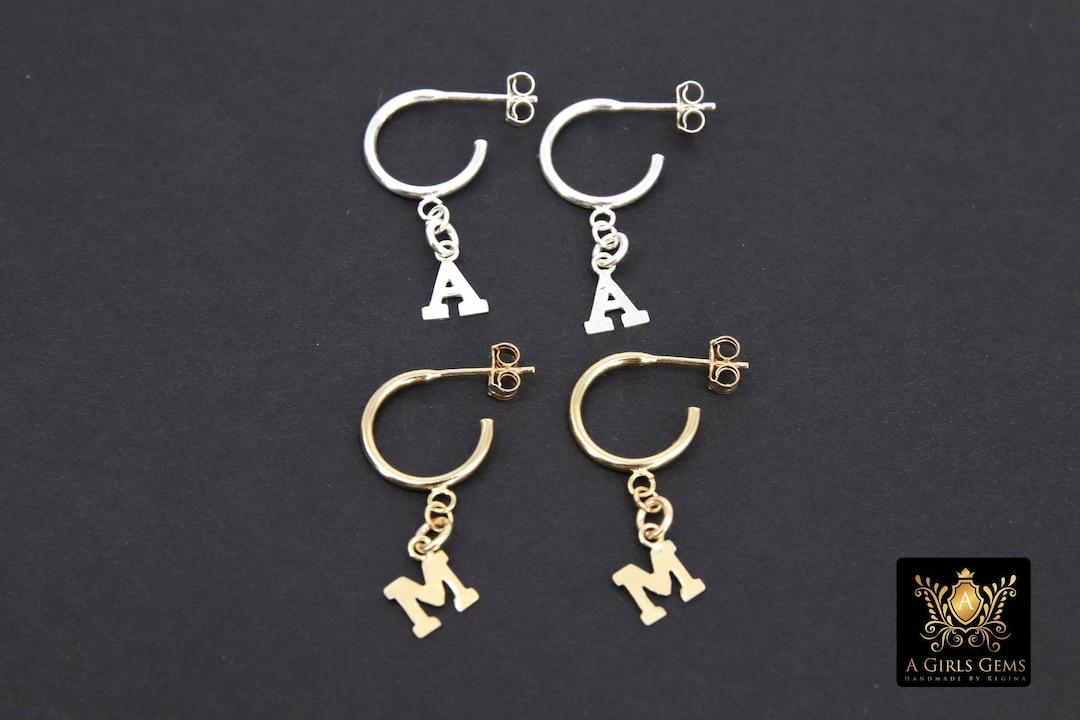 F GOLD FULL DIAMOND LETTER EARRINGS main image 1