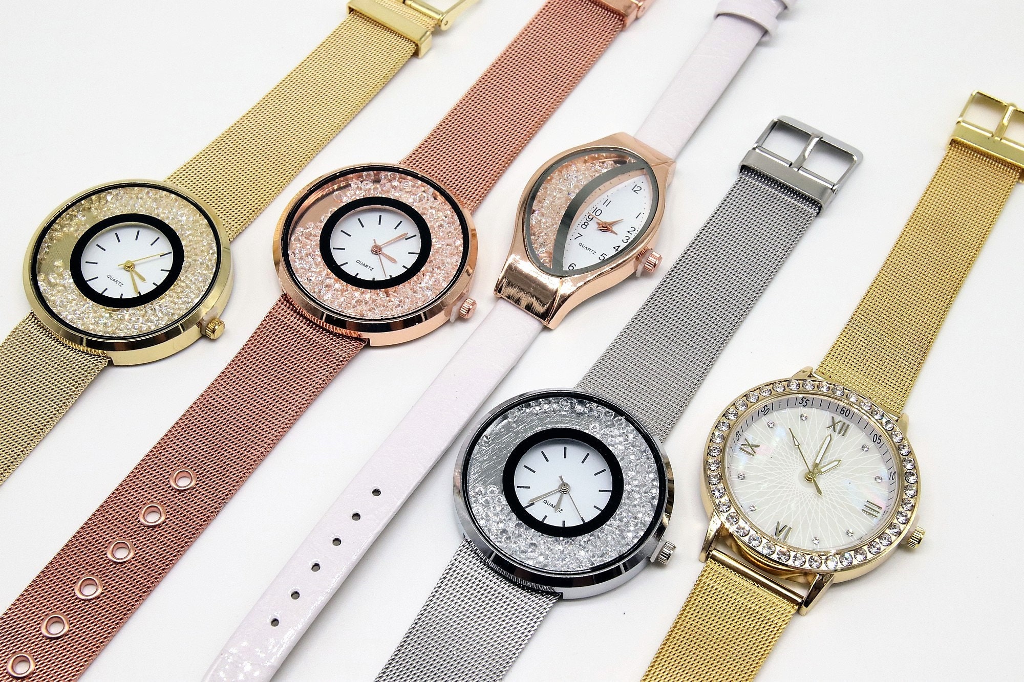 Bling Ladies Watches In Gold Rose Gold And Silver Moving Etsy