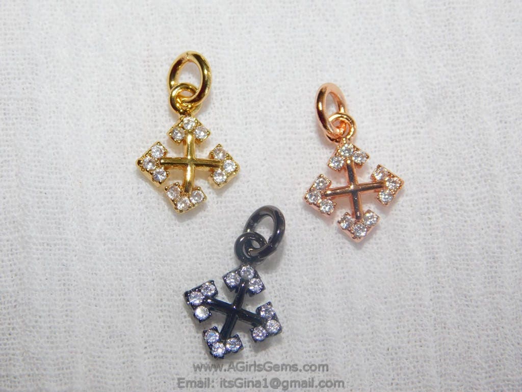 Rose Gold Cross Charms, CZ Micro Pave Dainty Religious Cross Pendants, 12 x  21 mm Small Cross for Rosary Chains, Beaded Bracelets