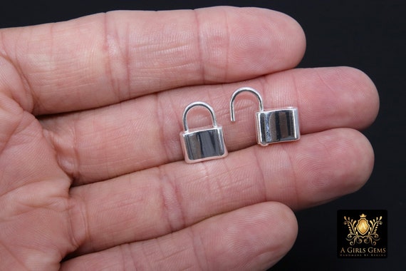 Silver Pad Lock Clasp Solid 925 Sterling Silver Lock Key Clasp
