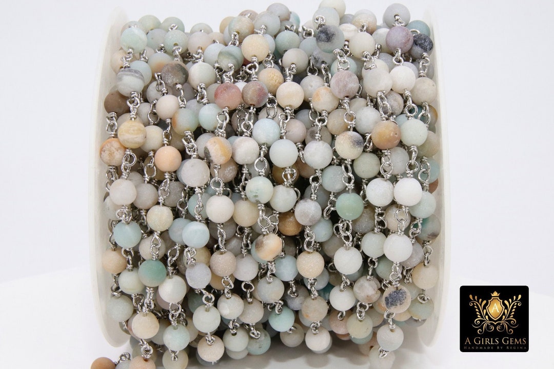 Frosted Chain Matte Amazonite Chain, 6 Mm Silver Wire Wrapped CH #537, Frosted Beaded ...
