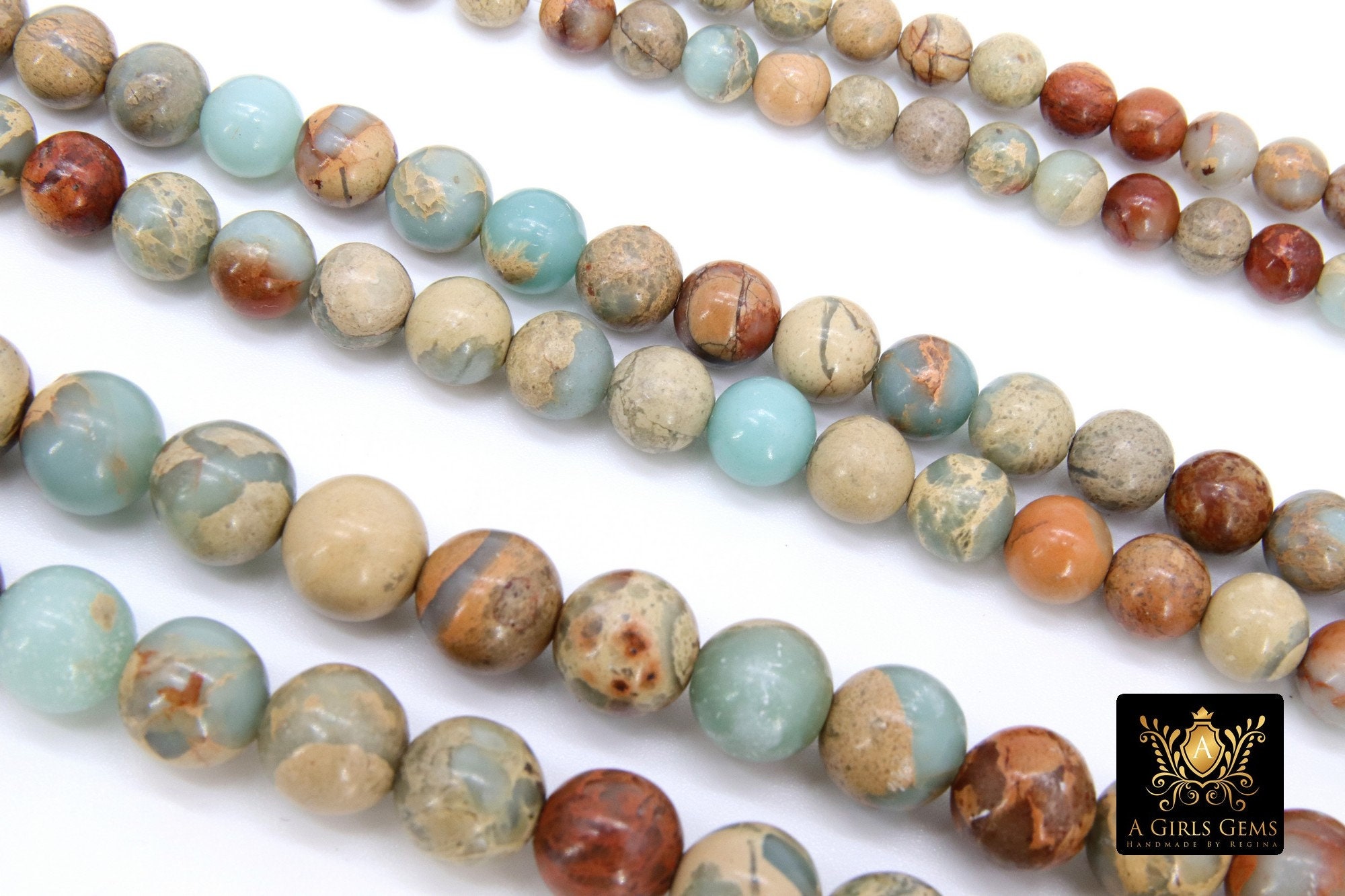Natural African Blue Turquoise Opal Beads, Beige and Cream Round