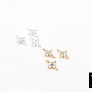 925 Sterling Silver CZ Clover Connectors, 14 K Gold Filled 6 mm Cubic Zirconia Quatrefoil Perpendicular Links # 3668, Minimulist, 6 x 9 mm image 5