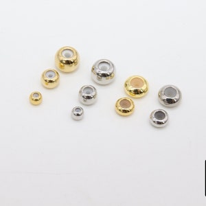 Gold Slider Beads, 8 Pcs Round Chain Silicon Stopper Bolo Silver Beads ...