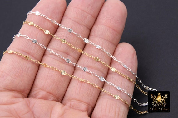 14 K Gold Filled Sequin Chain, 3.7 mm Paperclip 925 Sterling Silver Bar CH# 902, Unfinished Starburst Box Chain CH# 810, Permanent Jewelry