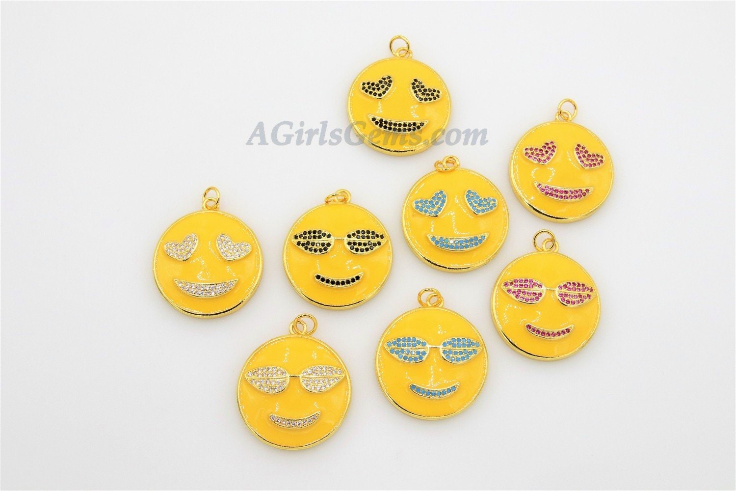 uca(*´-`) Emoji Charms Enamel Pendant, Happy Smiley Face Charms #654, CZ