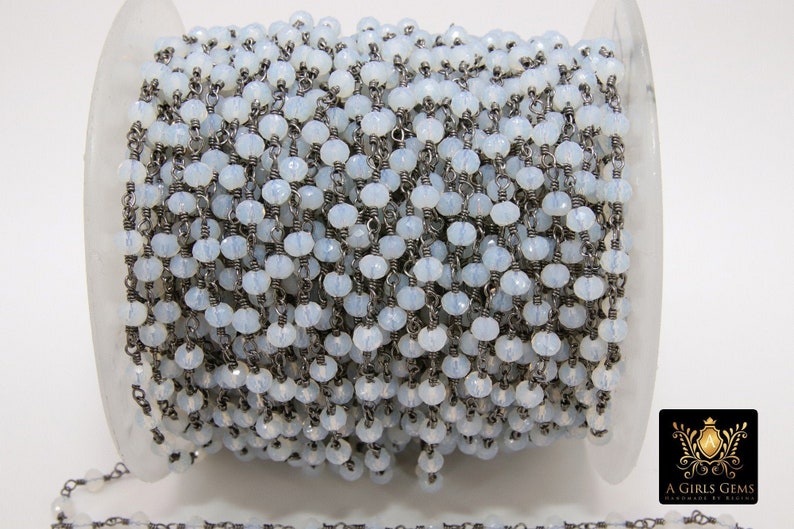Vit opalkedja, 4 mm silvertrådslindad CH #438, pärlkedja Opalit, klar kedja, rulle i bulk grossist bild 5