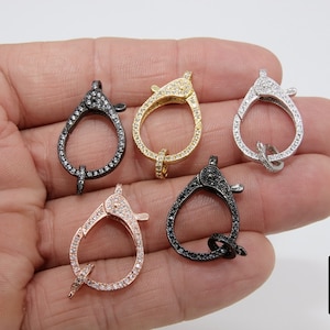 CZ Pave Lobster Clasp, Large Lobster Clasp #2360, Rose Gold Silver Black Double CZ Sided Claw